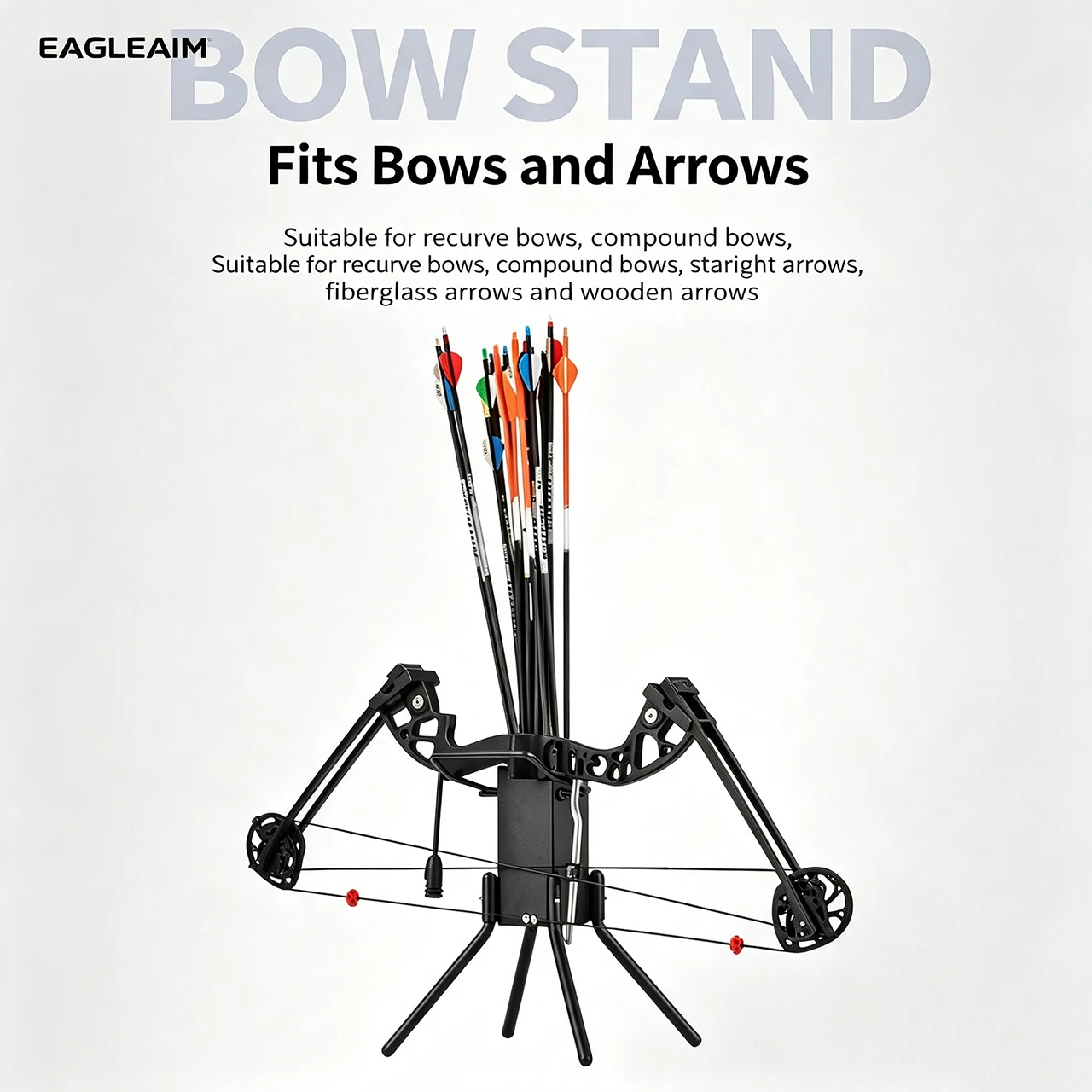 Portable Metal Bow Stand Archery Ground Bow Holder Integrated Arrow Quiver Can Hold 40-50 Arrows Fit Compound Recurve Traditiona