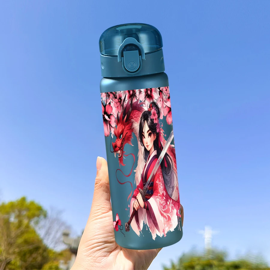 1pc disney flores mulan padrão 26oz garrafa de água de plástico esportes ao ar livre copo de água aniversário/regresso a casa presente
