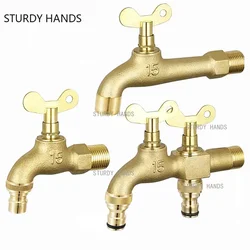 Grifo antirrobo de latón para lavadora, fregona, grifo para piscina, apertura lenta con llave de bloqueo, grietas anticongelantes para exteriores, grifos fríos individuales