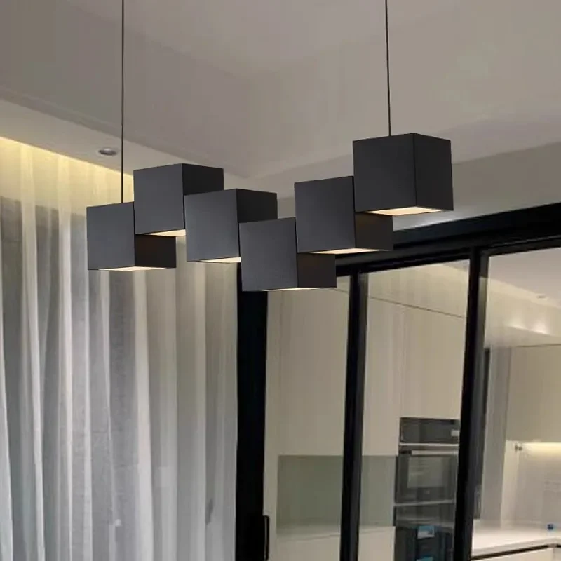 

Nordic Lamp Designer Checkered Long Pendant Lights Living Room Home Decor Chandeliers Dining Room Long Table Hanging Lamp
