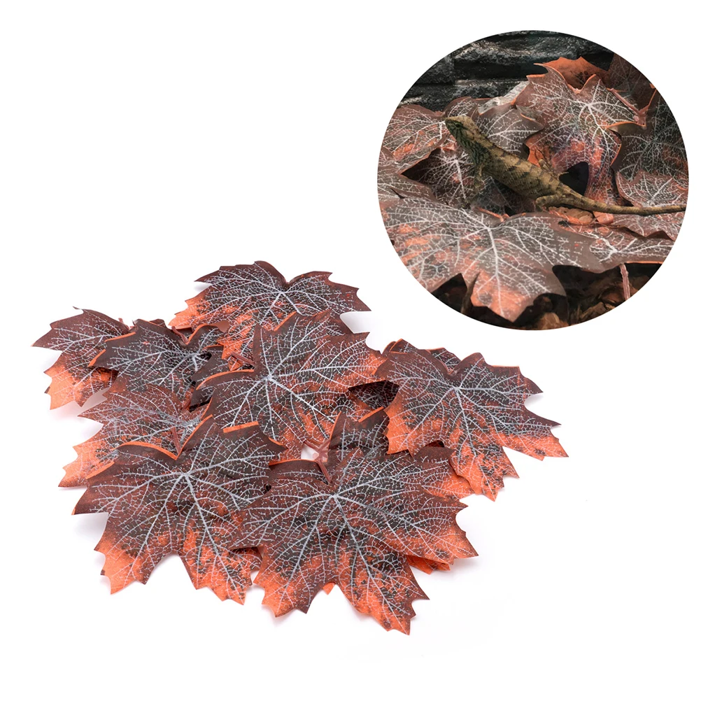 

12Pcs Maple Leaf Litter Set Realistic Fake Leaves Reusable Pet Habitat Decor for Reptile Cage Snake Turtle Lizard Terrarium