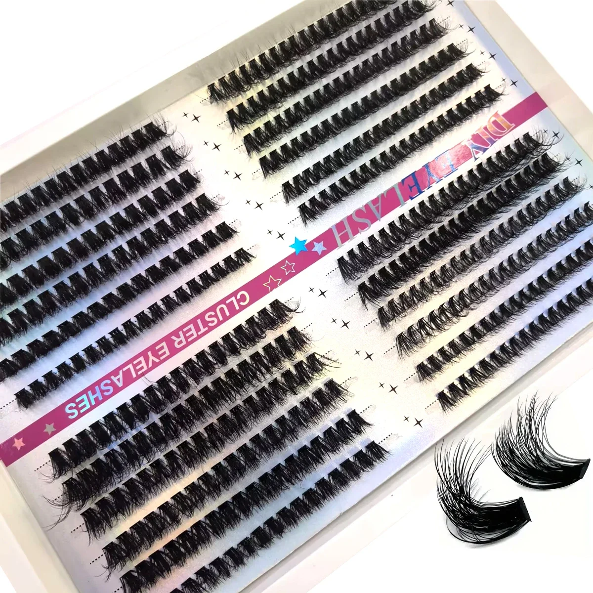 HBZGTLAD 24 Reihen Mix Flauschige Einzelwimpern-Cluster-Extensions, künstliche Wimpern für DIY zu Hause, Cluster-Make-up-Wimpernwerkzeuge