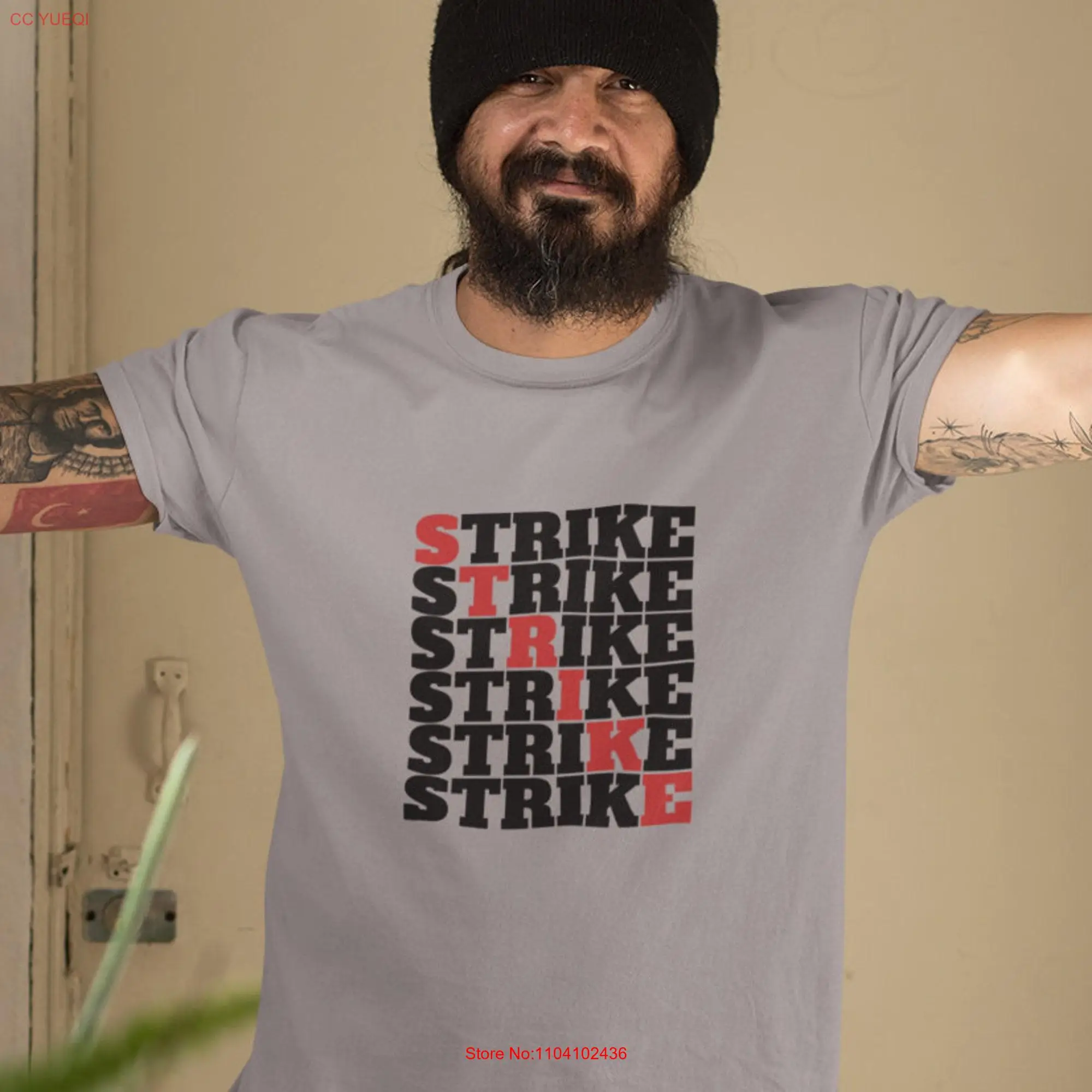 Stylish STRIKE Pattern T Shirt A Fashionable Statement of Labor Rights long or short sleeves