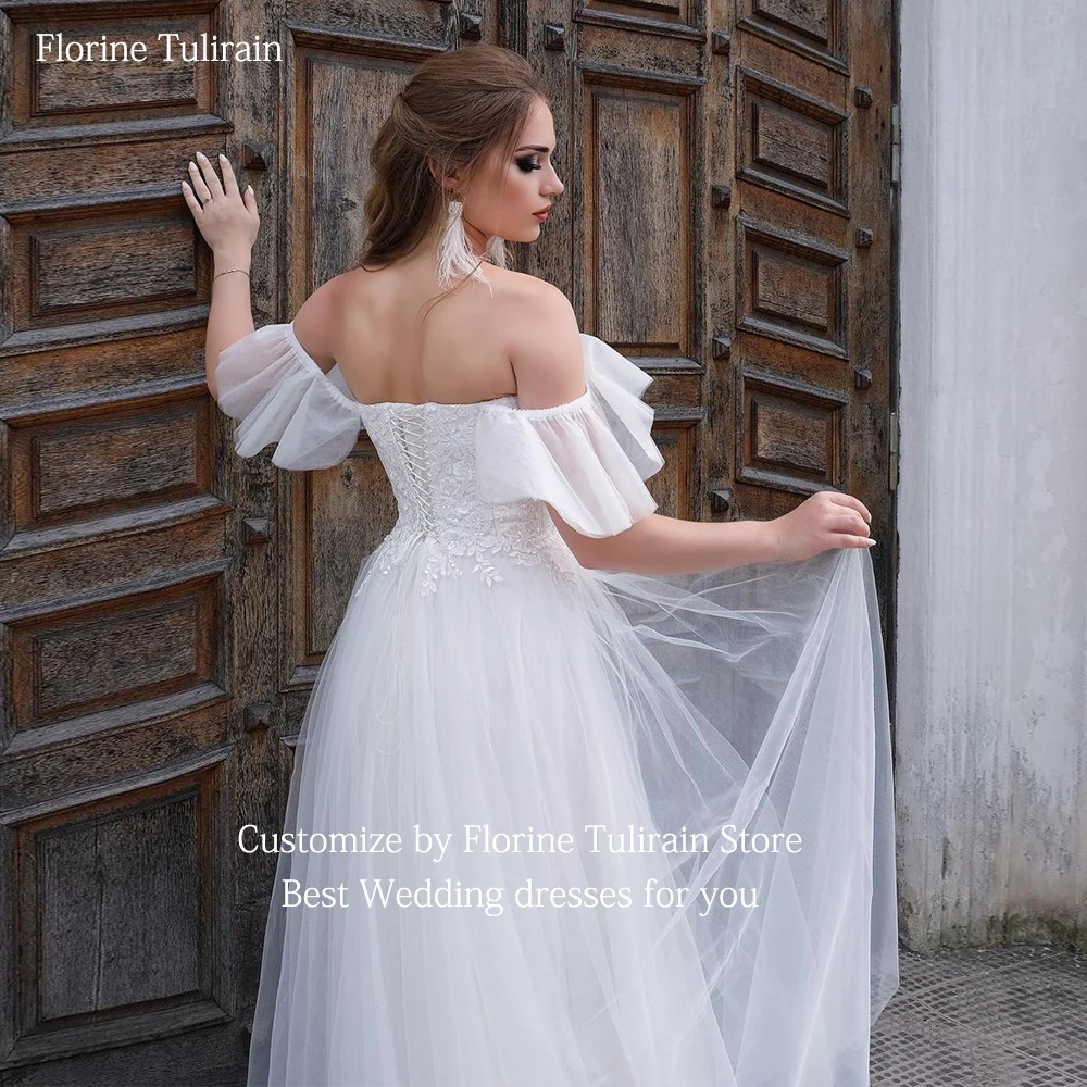 Bespoke Robe De Mariée with Sexy Off the Shoulder Backless Elegant A-line Floor-Length Court Train Wedding Dresses for Brides