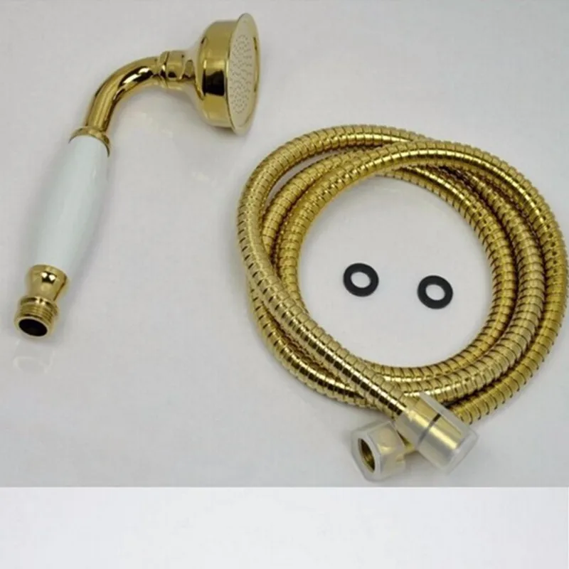 

Brass Classical Telephone Gold Hand Hold Shower Head +1.5M Golden Shower Pipe Hand Shower With Jade