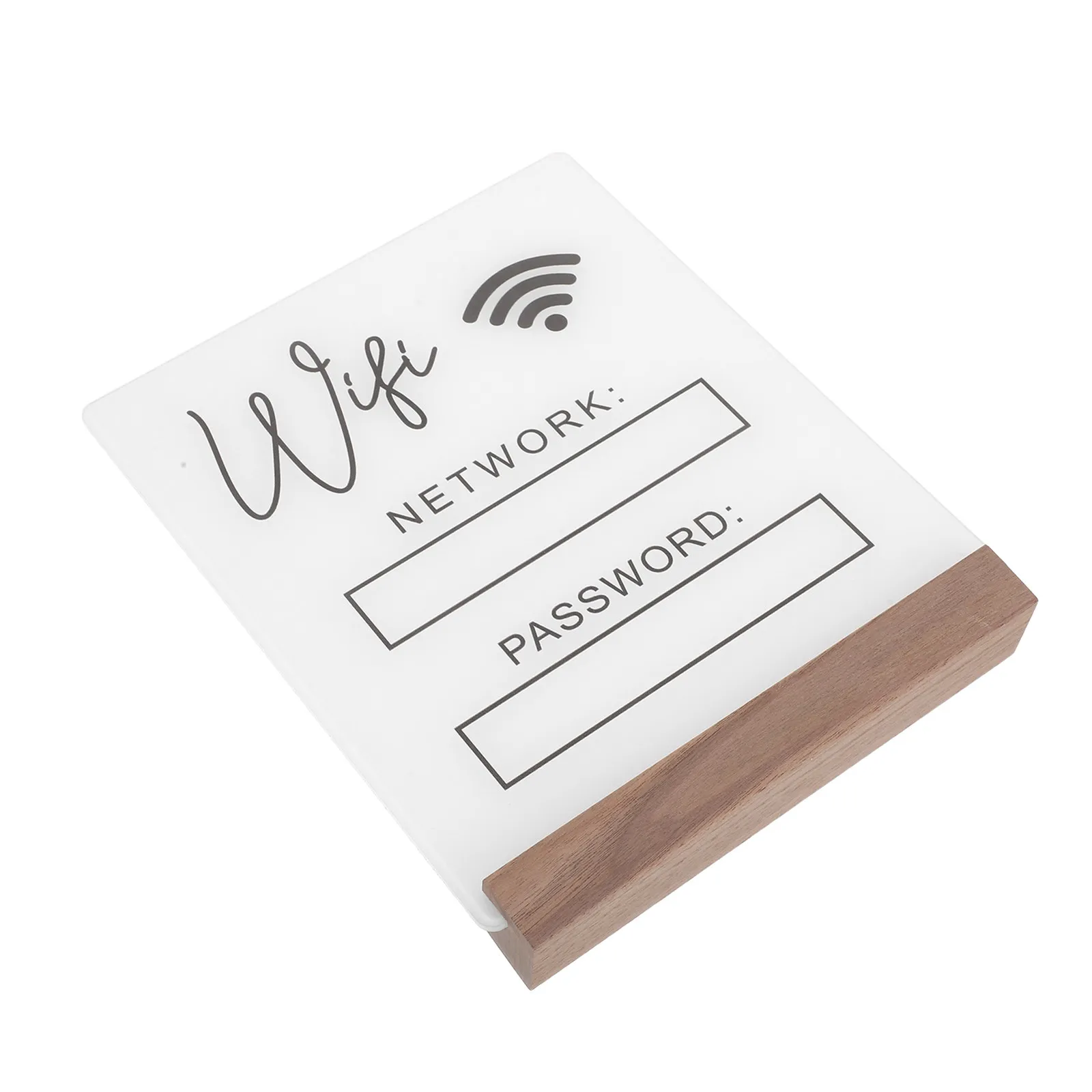 木製ベース付きアクリル製デスクトップwifiパスワードサインボード、ホテルやレストラン向けの垂直型無線ネットワークパスワードリマインダー