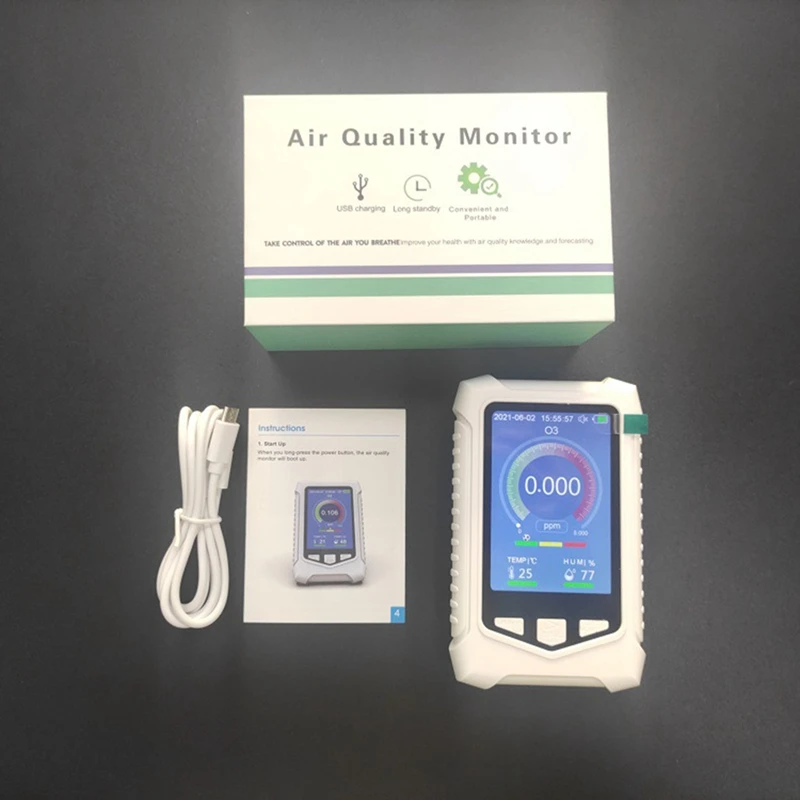 

Portable Ozone Detector Professional Multifunctional Gas Detector O3 Temperature Humidity Meter 3.5Inch TFT Air Quality Monitor