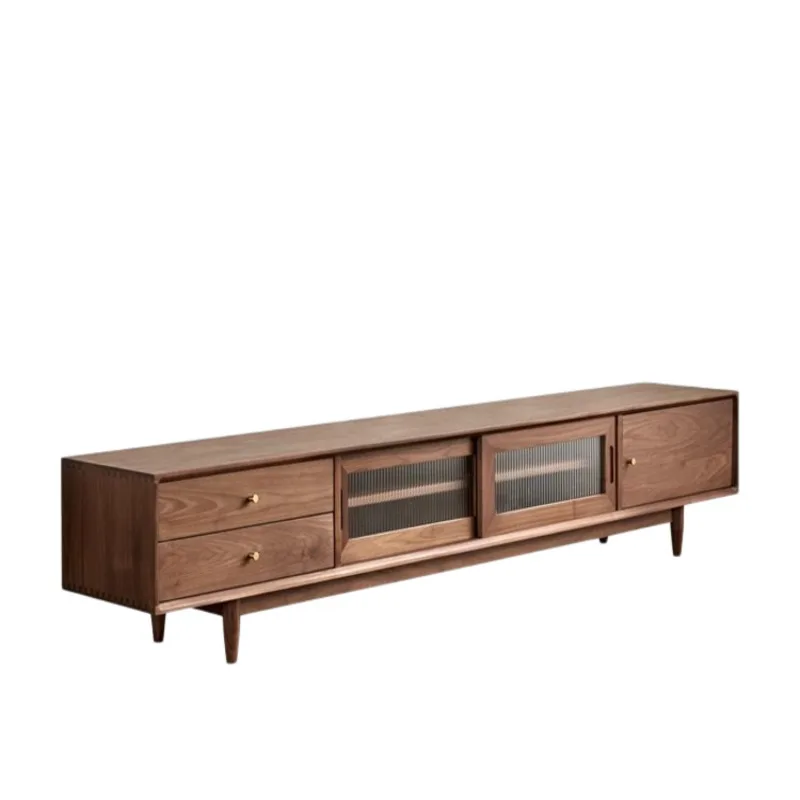Black walnut video cabinet, storage cabinet, cherry wood living room floor-standing cabinet, all-solid wood TV cabinet