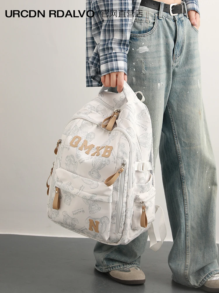 

UR Cute Bear Print Bapa Women's Lightweight Travel Bag School Bag 2025 New Sle Soft Handle Sweet College Sle