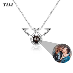 Custom Photo Projection Necklace I Love You Necklace Personalized Picture Projection Pendant Angel Wings Jewelry Gifts for Her