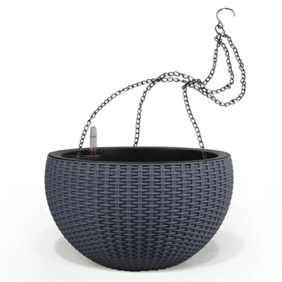 

Large Self Watering Hanging Planters Indoor Outdoor Thickened Hanging Basket Flower Plant Pot with Water Level Indicator Gray