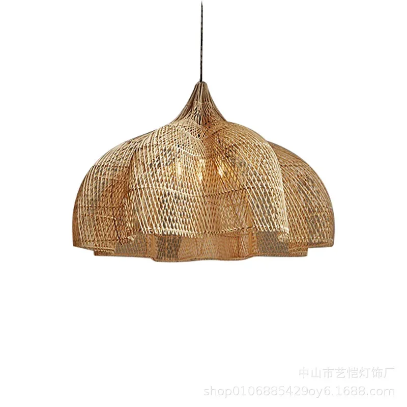 Oriental Petal Rattan Pendant Lights Modern Creative Art Handmade Lamp for Living Room Restaurant Kitchen Table Decor Chandelier