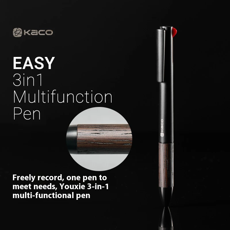Kaco 3 In 1 Wood Material Multi-function Pen 0.5MM Black/Red Writing Retractable Mechanical Pencil Back To School Stationery
