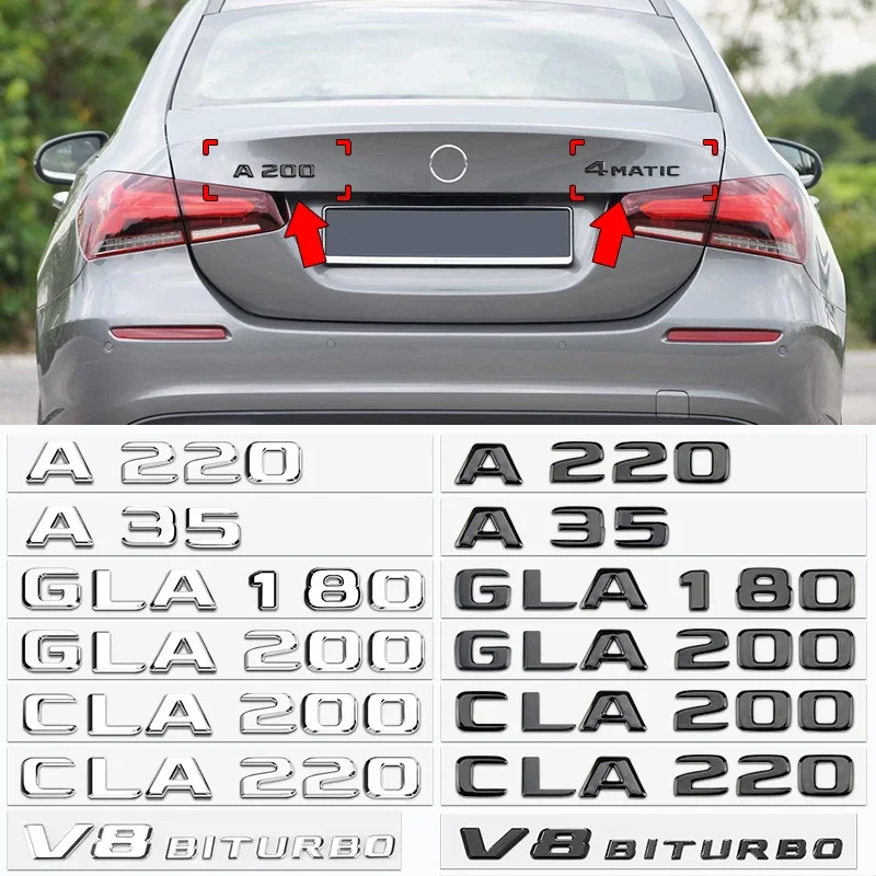 3d ABS Black Car Letters For Mercedes Benz AMG A45 A160 GLA200 CLA180 V8 V12 4MATIC Emblem Badge Logo Sticker Trunk Accessories