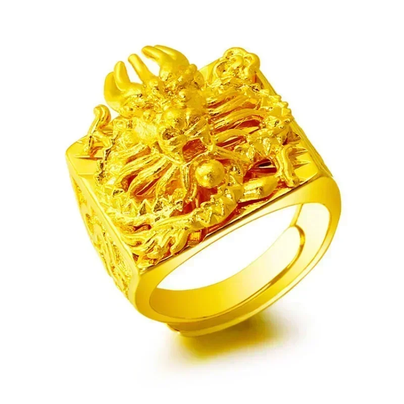 Pure gold ring same style mens AU999 real gold ring 24K agate Pixiu God of Wealth adjustable gold inlaid jade jewelry