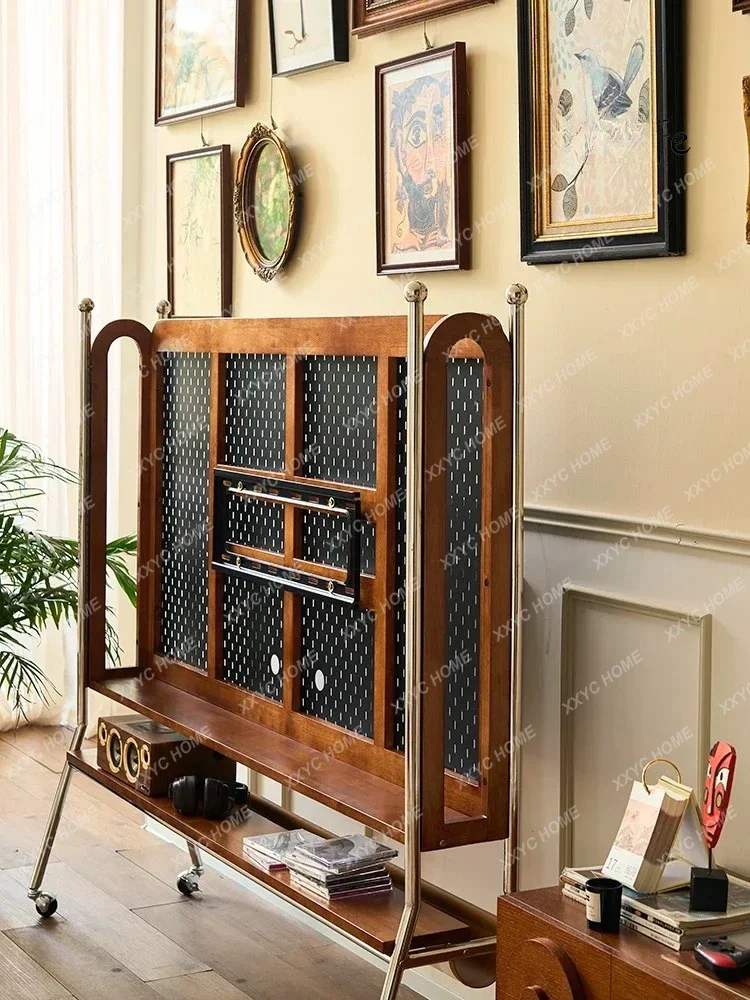 

JJFrench Retro Solid Wood TV Stand Small Apartment Display Movable Rack