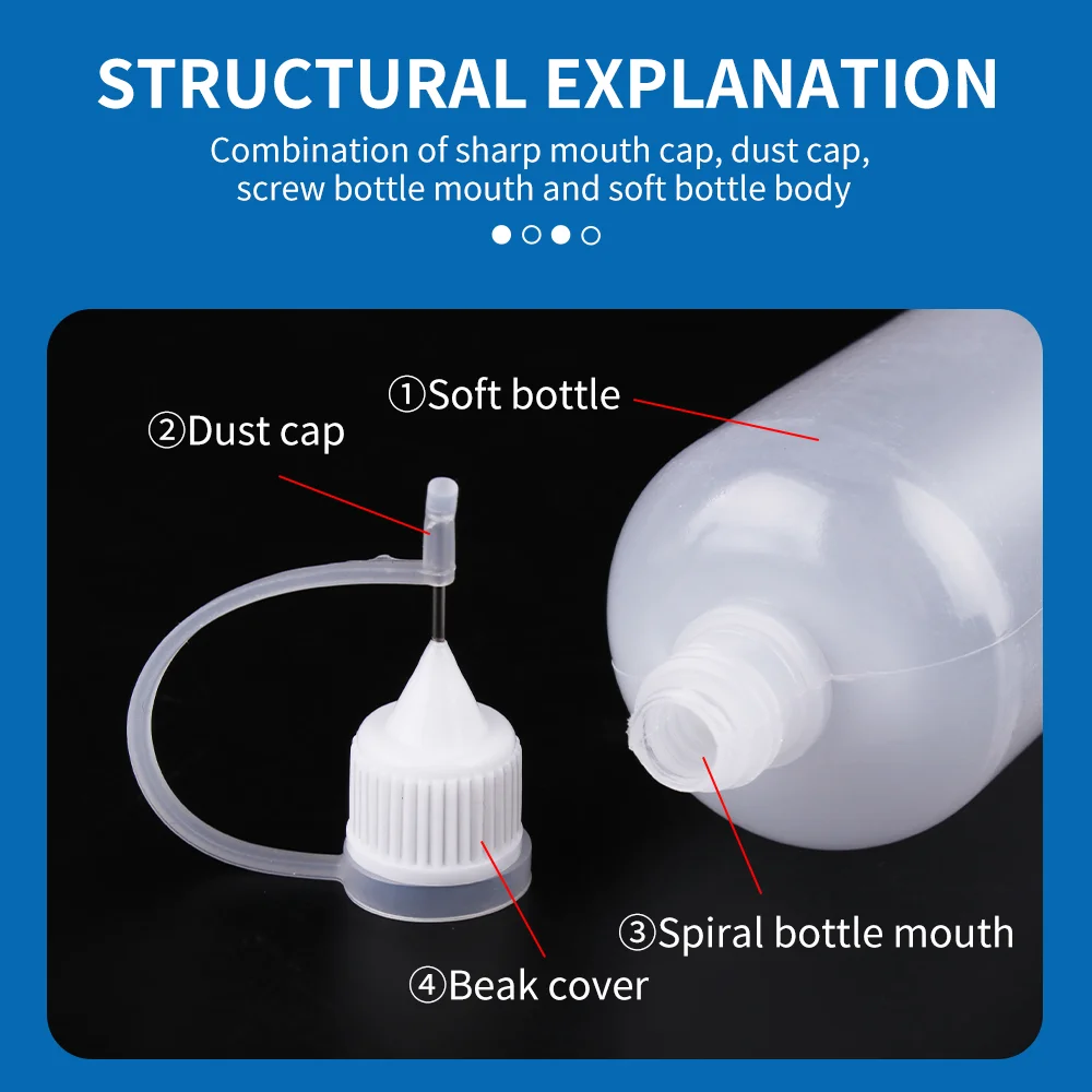 LUXIANZI 1 Buah Botol Jarum Plastik dengan Tutup Pengaman Yang Dapat Ditekan Aplikator Lem Penetes 5-120Ml Wadah Cairan Minyak Kosong