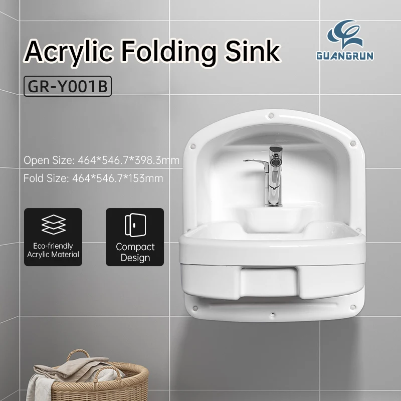 Luxury Compact Design White Acrylic Lightweight RV Folding Sink for Vehicle/Car & Marine Interior Accessories