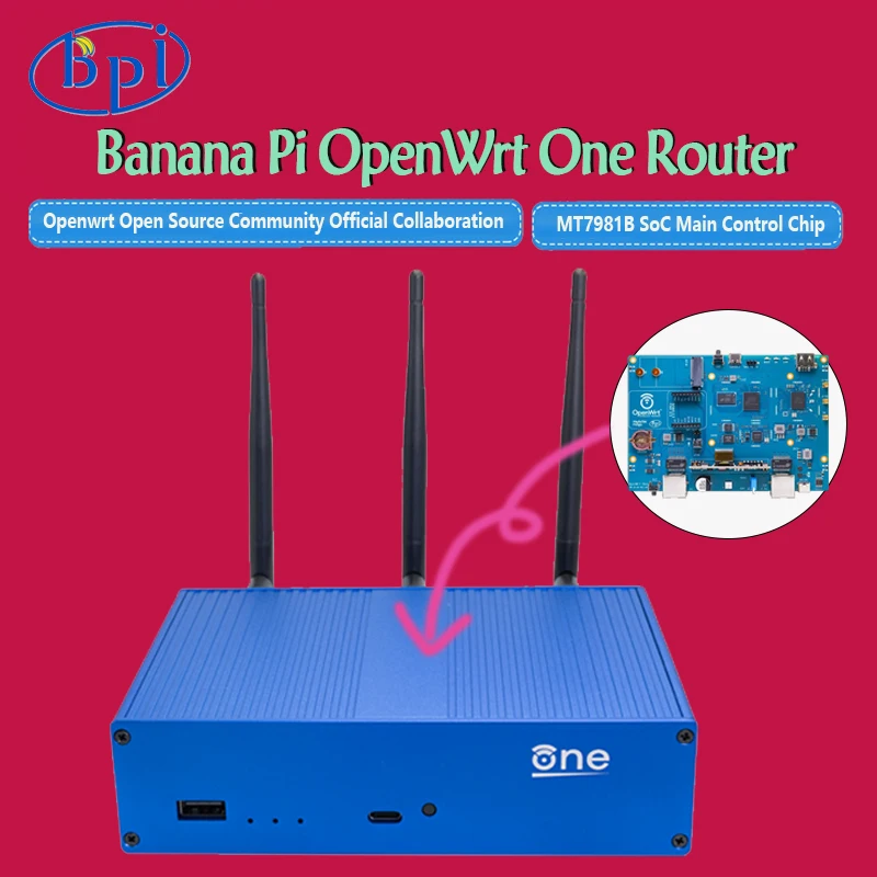 Banana Pi OpenWrt One Open Source Router MT7981B Chip Solution 1GB DDR4 2.5GbE RJ45 and Gigabit Ethernet