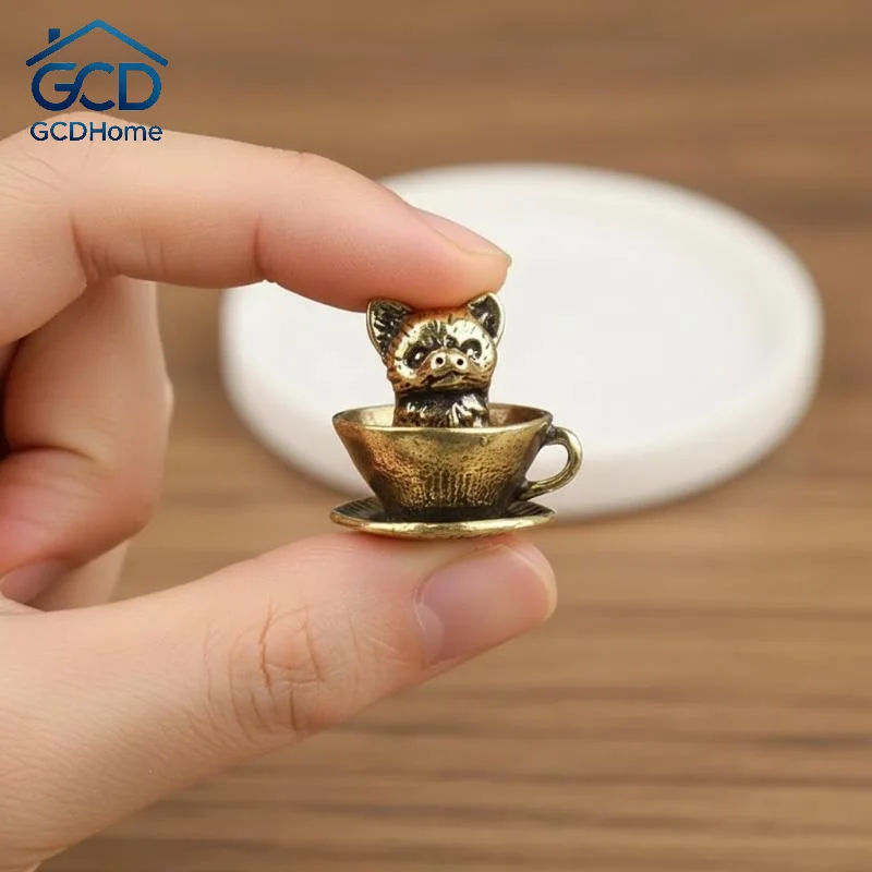 Brass Teacup Dog Pendant Retro Old Fashion New Chinese Style 1Pcs Bag Ornament for Travel Carry Holiday Gifting