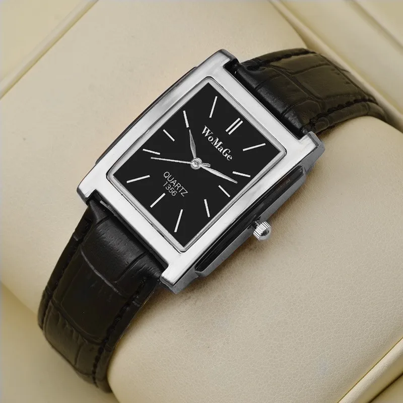 Men's Square Leather Watch, Luxury Quartz Design