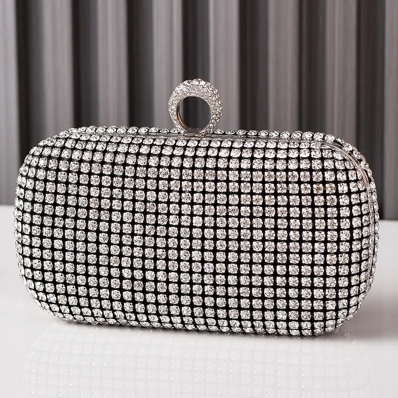 Rhinestone Clutch Ring Handle Crystal Evening Handbag Detachable Strap Crossbody Shoulder Bag Wedding Prom Bling Luxury Bag