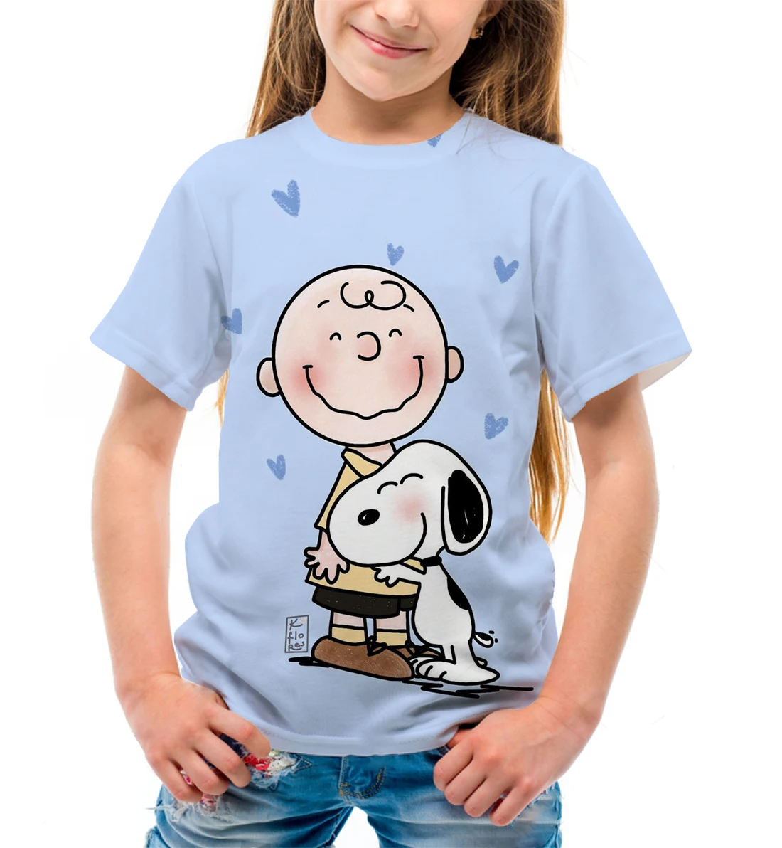 New Girls Snoopy Print Short Sleeve Top Round Neck T-shirt Summer Children's Clothing Top Loose and Comfortable T-shirt