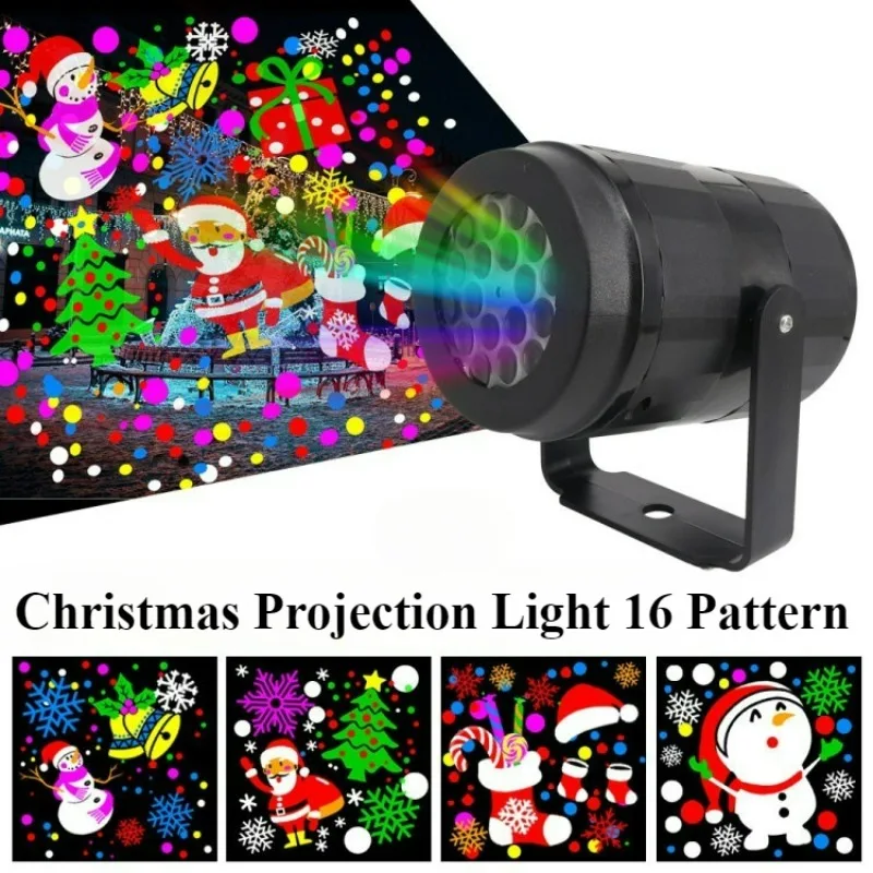 Christmas Projection Light 16 Pattern Snowflake Christmas Blizzard Rotating Decoration Atmosphere Festival Laser Stage Light