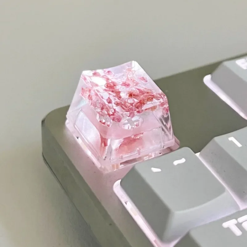 1Pcs High Quality Epoxy DIY Translucent Leaves Dry Flowers Paper Cross Axis Mechanical Keyboard Keycap Universal Accessories