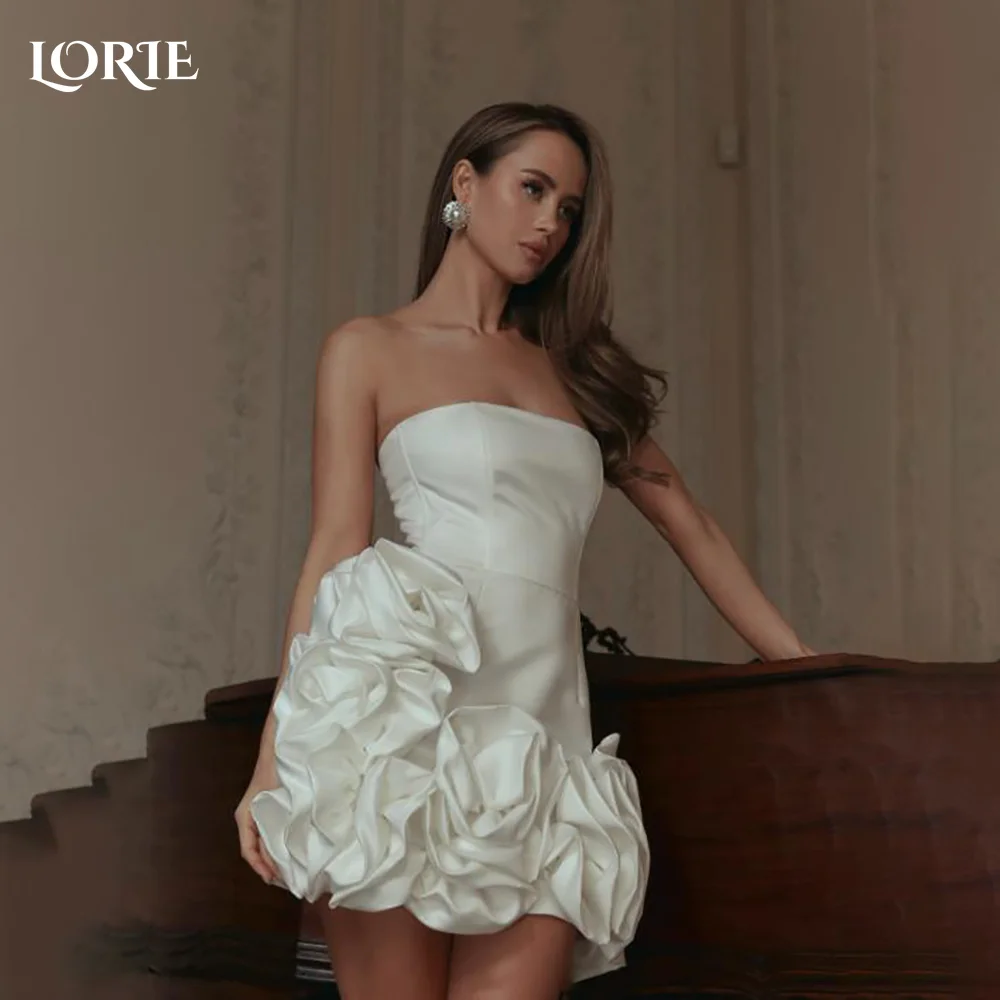 

LORIE Vintage Lace Short Mermaid Wedding Dress Hi-Lo Appliques Strapless Ruffle Mini Bridal Gown Princess Bride Gown Customized