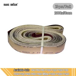 20 pieces 2000x50mm Abrasive Sanding Belts P40-P800 Wood Soft Metal Coarse Grinding  to Fine Polishing