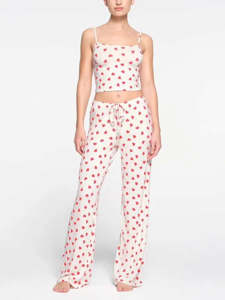 

Vntine's Day с принтом сердца, удобные дышащие длинные брюки из модала, брюки-шорты, удобные брюки с модальным принтом...