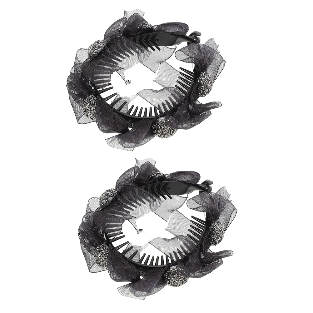 

2pcs Mesh Hair Clips Bow Barrettes Alligator Claws Bun Holders Ponytail Hairpin Styling Buns Thick Hair Wedding Bridal Flowers