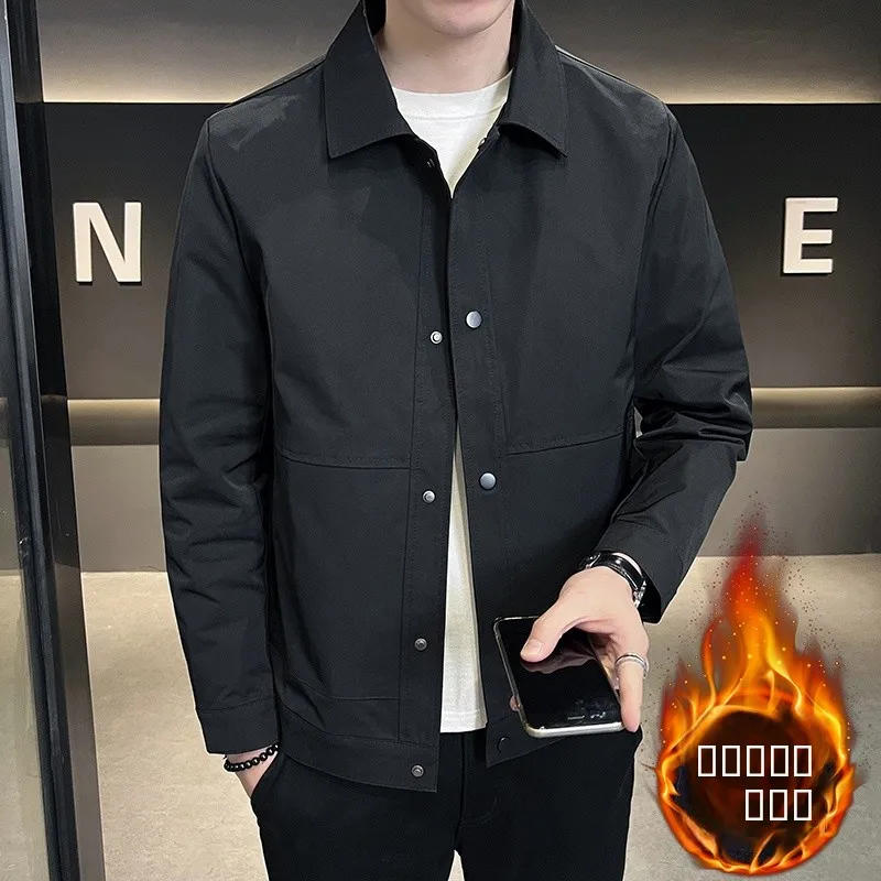 

Мужская куртка из утолщенного хлопка с воротником-стойкой, однотонная, универсальная, весна-осень, новинка, корейский модный тренд