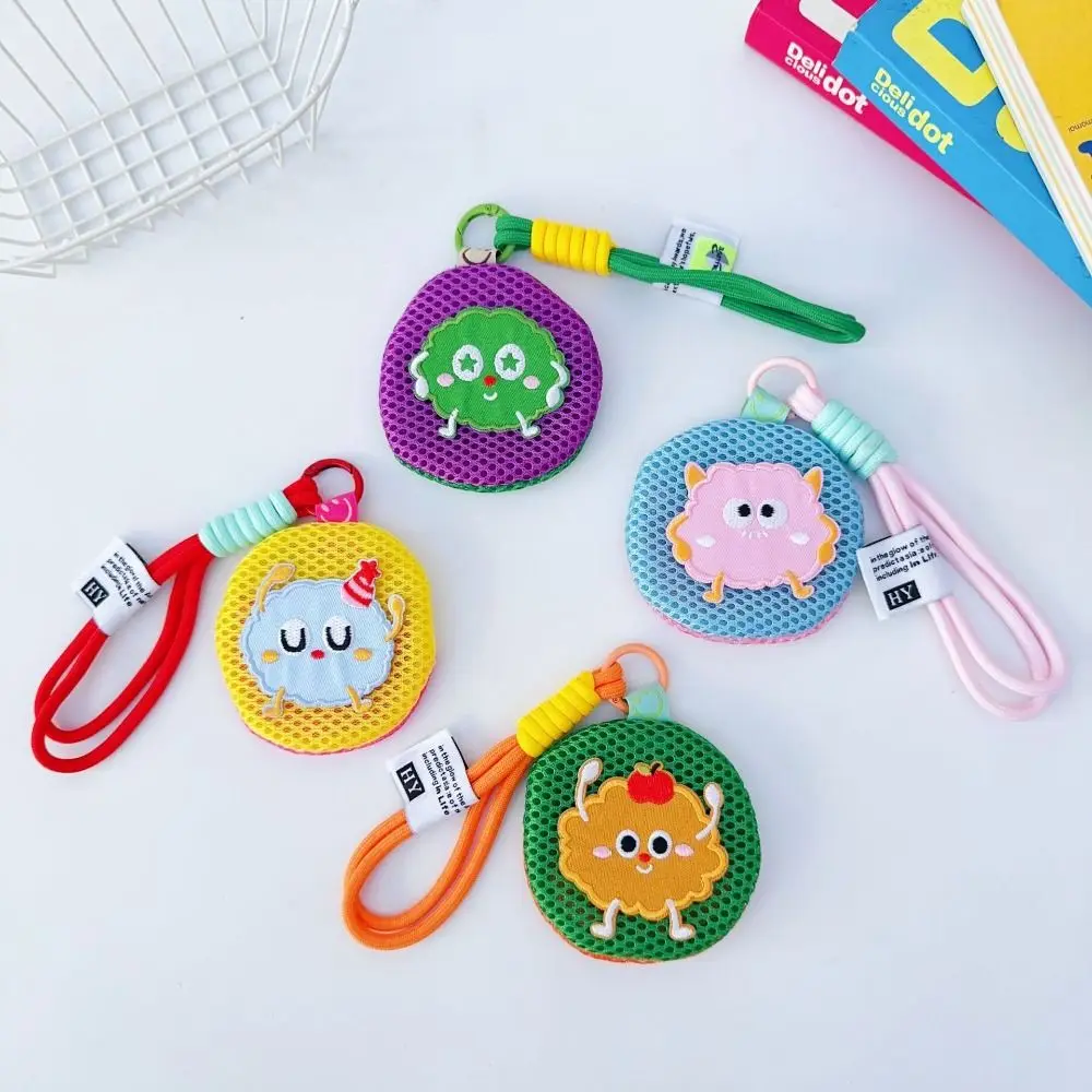 

Portable Mini Mesh Pouch Keychain Cute Round Cartoon Coin Purse with Handle Rope Creativity Backpack Decorative Pendant Kid Gift