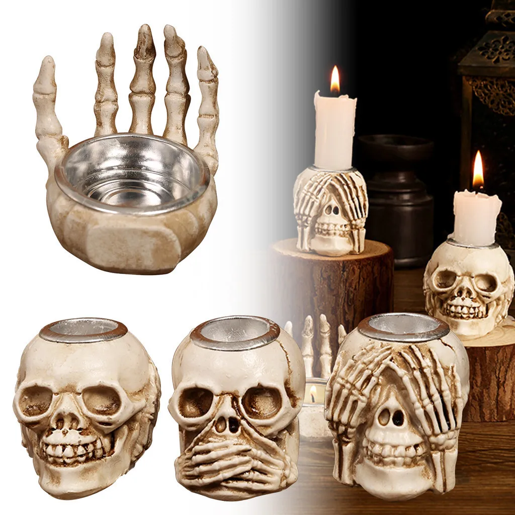 

Popular Halloween Skulls Candle Holder Resin Crafts Skeleton Candle Stand for Decorations Hotel Pirate Themed Holiday Outdoor