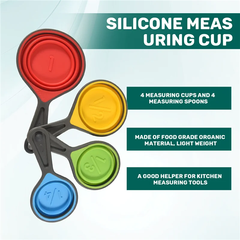 

A21I-Foldable Silicone Measuring Cups And Measuring Spoons Set, Measuring Spoons For Cooking Baking Dosing Dosing Aid