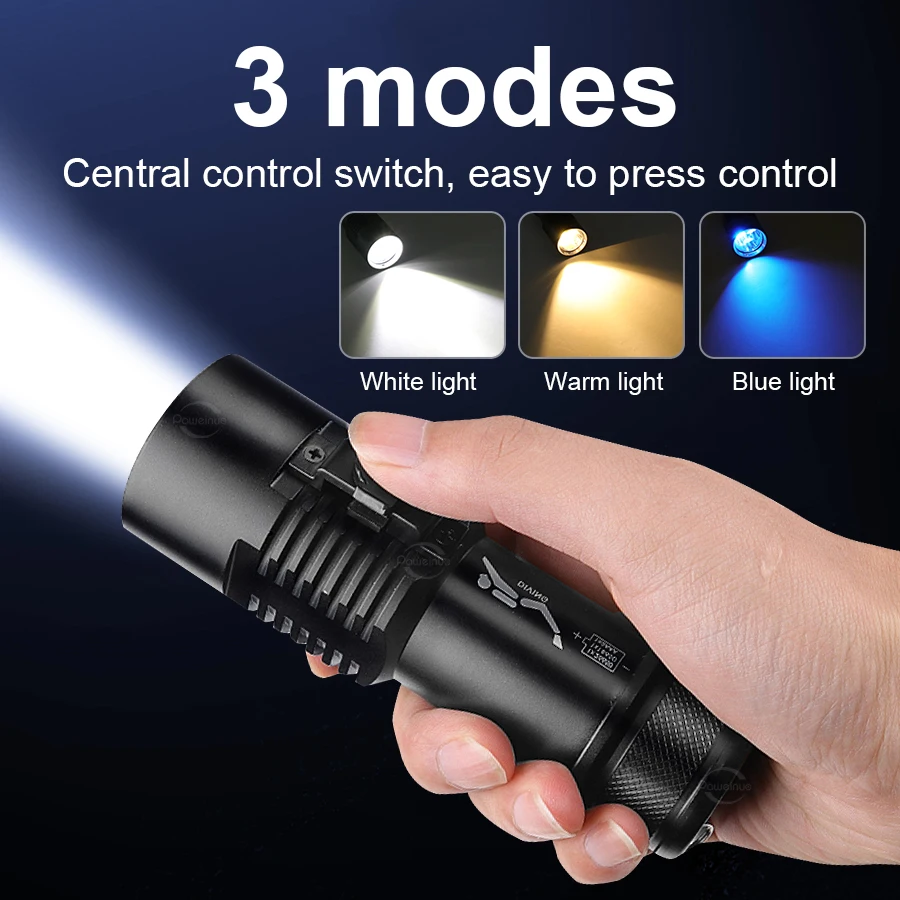 Upgrade 3 Lights Sources Diving Flashlight P100 Ultra Bright Spolight Professional Underwater Lighting Diving Torch Camping Lamp