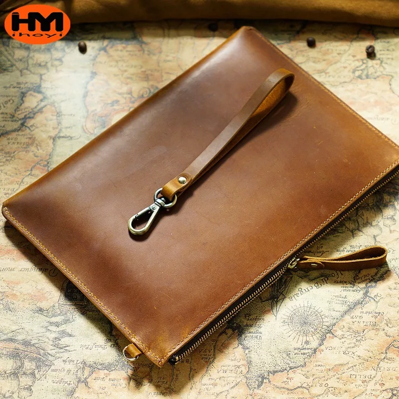 ihoyi New Head layer Leather Computer Bag, Public Document Bag,  CASE For iPad Laptop, Leather File Zipper Bag
