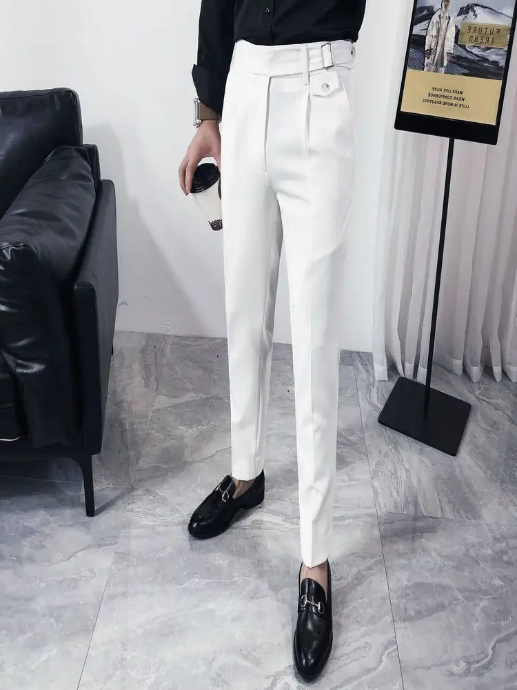 Korean Style Fall Fashion All-match Straight Pants White Autumn Streetwear Men Business Casual Slim Fit Pant Office Trousers