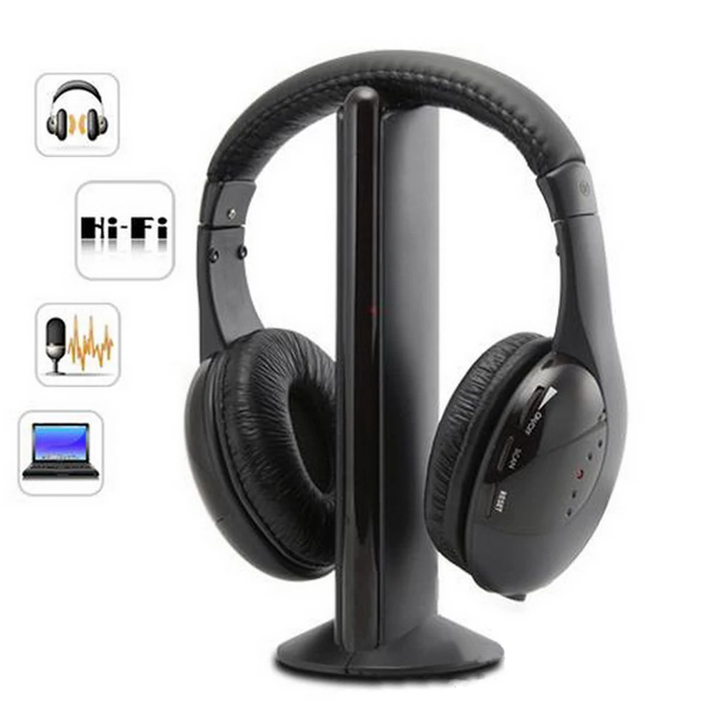 

Wireless Headphones Cordless Headset Black Fm Radio Receiver For Baby Monitoring Internet Voice Chat Pc Audio Devices