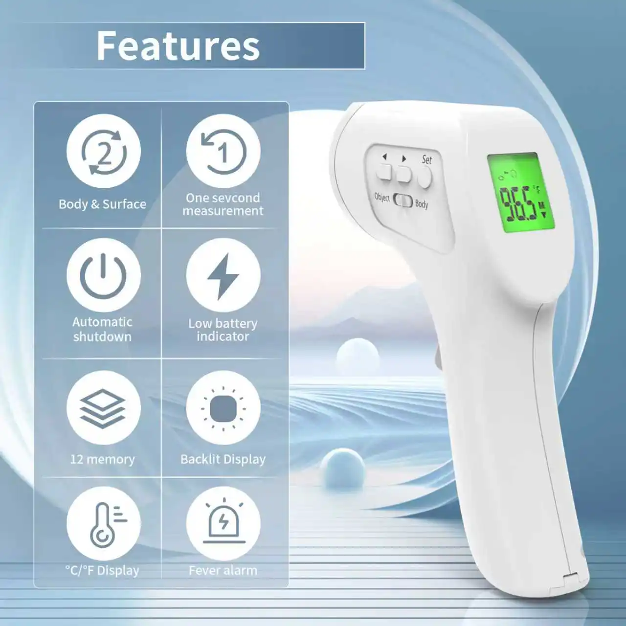 1PC Smart Forehead Thermometer, Body Temperature Measuring Instrument, Essential for Home and Travel. Fast Response & Rapid Meas