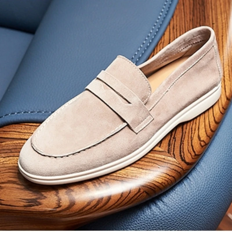 Men Genuine Leather Loafers in British Style Casual Business Breathable Flat Bottomed Business Shoes