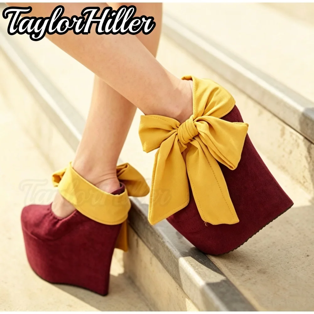 Solid Purple Butterfly-knot Wedges Sandals Satin High Heels Candy Color Women Spring Summer 2026 New Trend Shoes Red Sandalias view 6