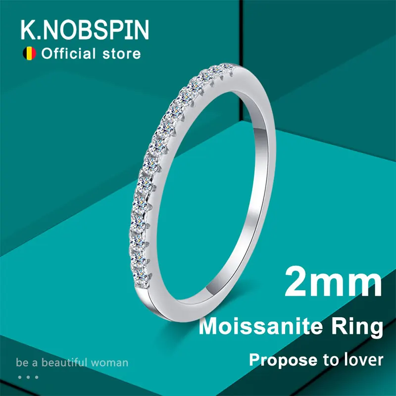 

KNOBSPIN 2mm D Color Moissanite Ring s925 Sterling Sliver Plated 18k White Gold Eternity Band Wedding Engagement Rings For Women