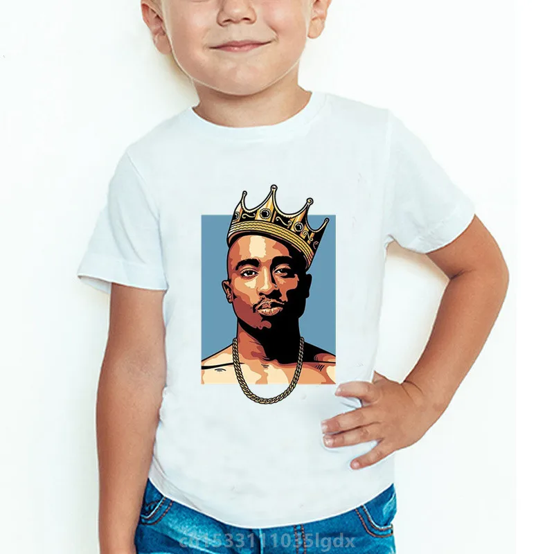 Children Tupac 2pac Hip Hop Swag Print Fashion T-shirt Baby Girls Boys Clothes Kids Short Sleeve Summer White Tops T shirt