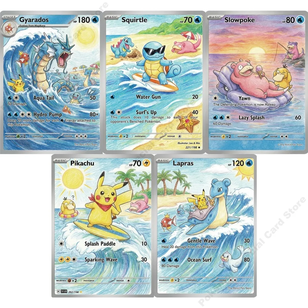 pokemon beach card Surfing - 129/132 - Mega Evolution Discard this card if another Stadium card comes into play 5Pcs Pokemon Cards Squirtle Gyarados