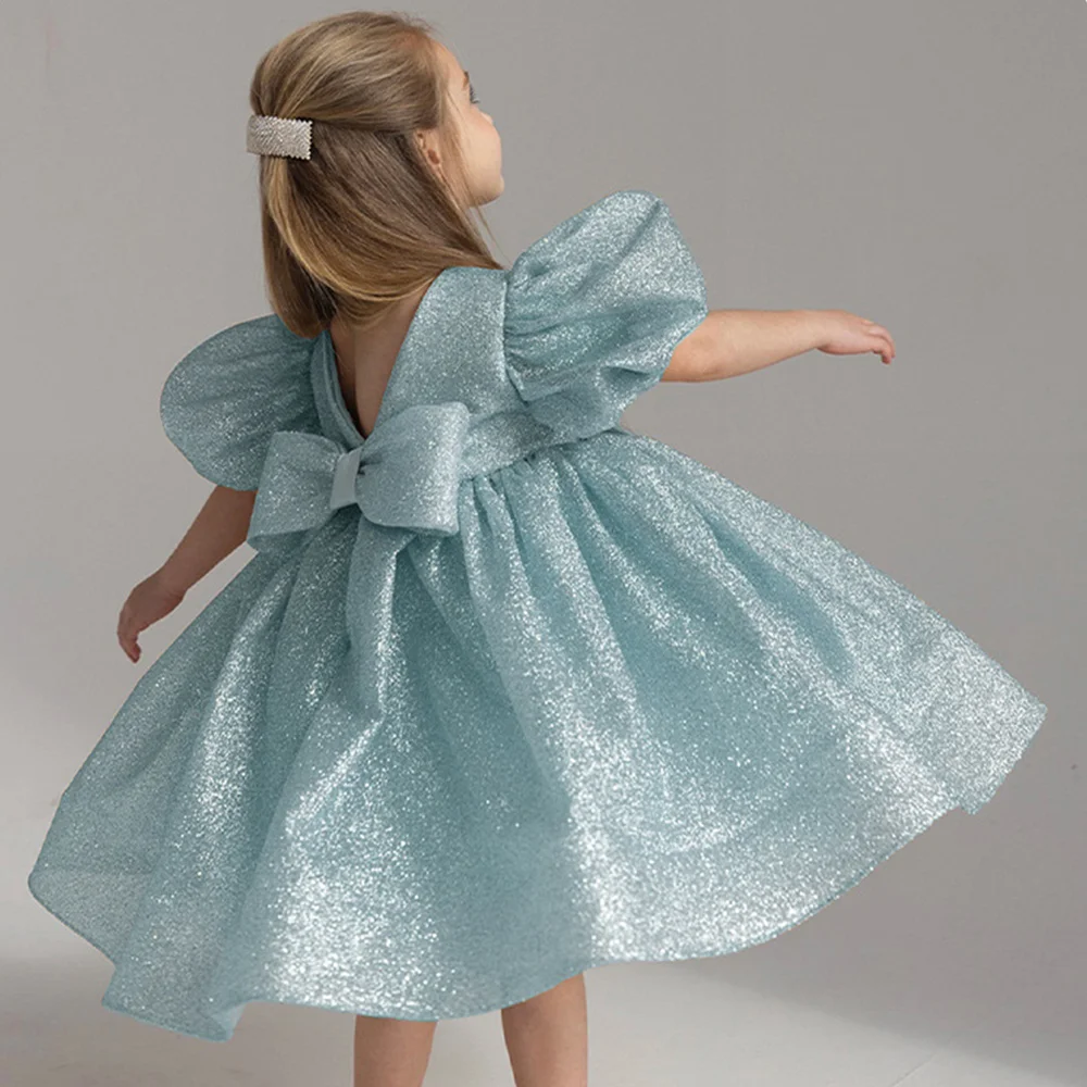 Summer Girls' Bubble Sleeve Dress Princess Dress Flower Girl Wedding Dress Festival Ball Host Piano Performance Dress