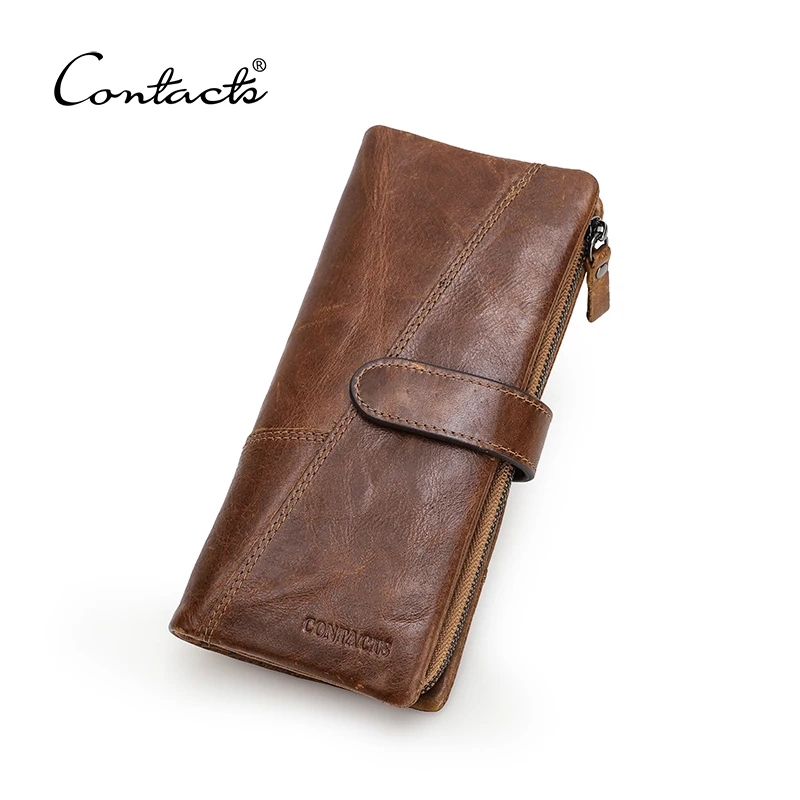 

CONTACT'S Retro luxury Genuine Leather Women Men Wallets High Quality Brand Design Coin Purses Card Holders Money Clip Men‘s Bag