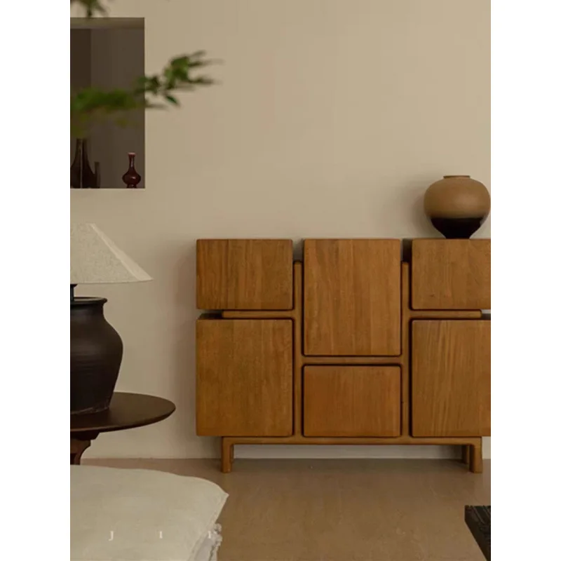 

Wabi Sandy Wind Solid Wood Side Cabinet Japanese Retro Storage Entrance Cabinet Living Room Medieval Log Storage Cabinet Tea Cab